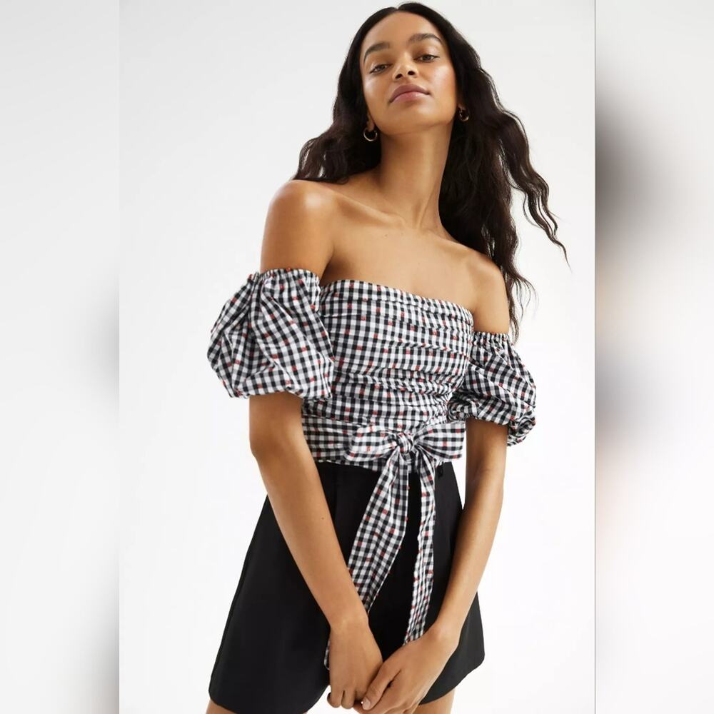 Dolan Left Coast Gingham Puff-Sleeve Shirt L